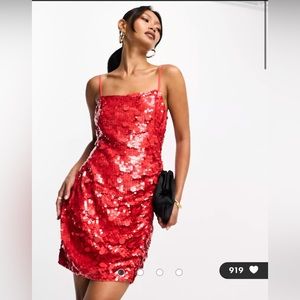 ASOS EDITION drape side sequin cami mini dress in red